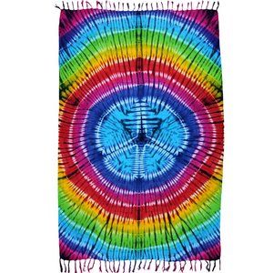 Rainbow Tie-Dye Peace Sign Sarong with Fringe